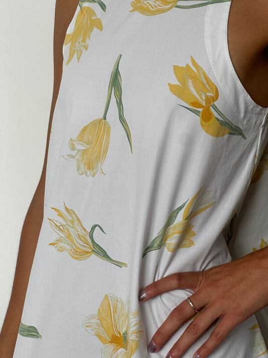 Robe Col Fleurs Jaune