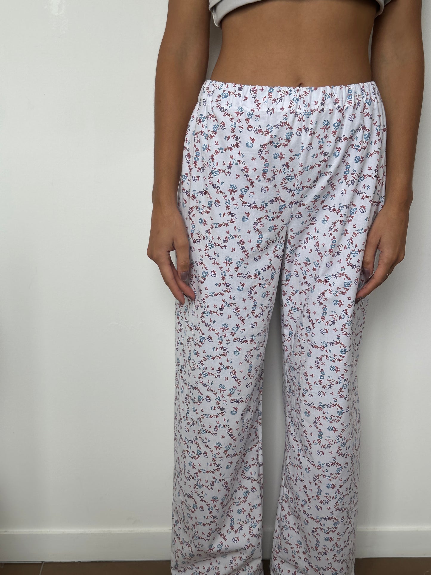 Pantalon Fleurs Bleu Rouge