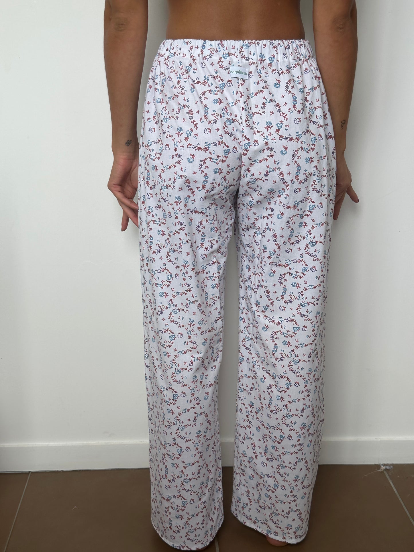 Pantalon Fleurs Bleu Rouge