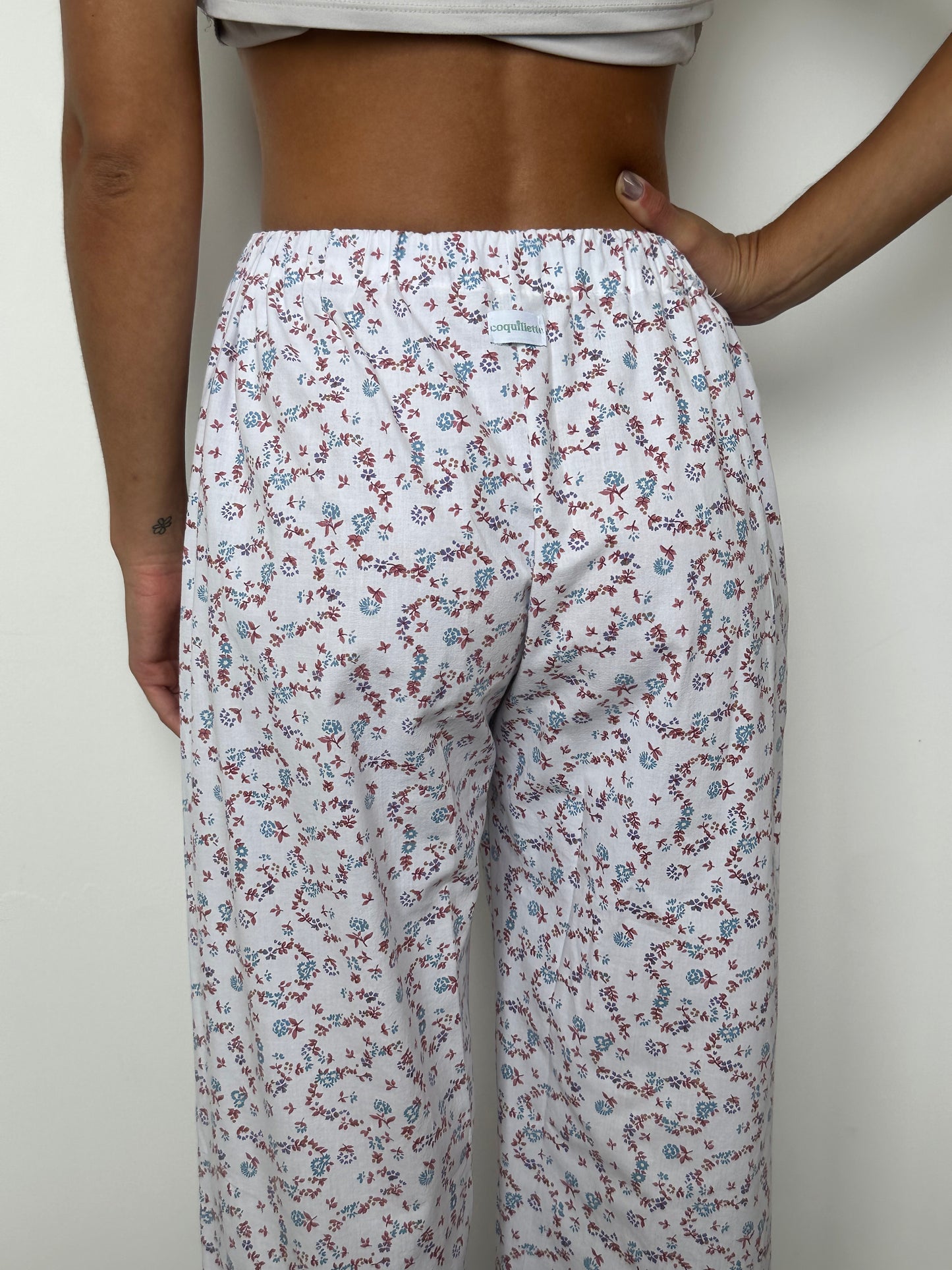 Pantalon Fleurs Bleu Rouge