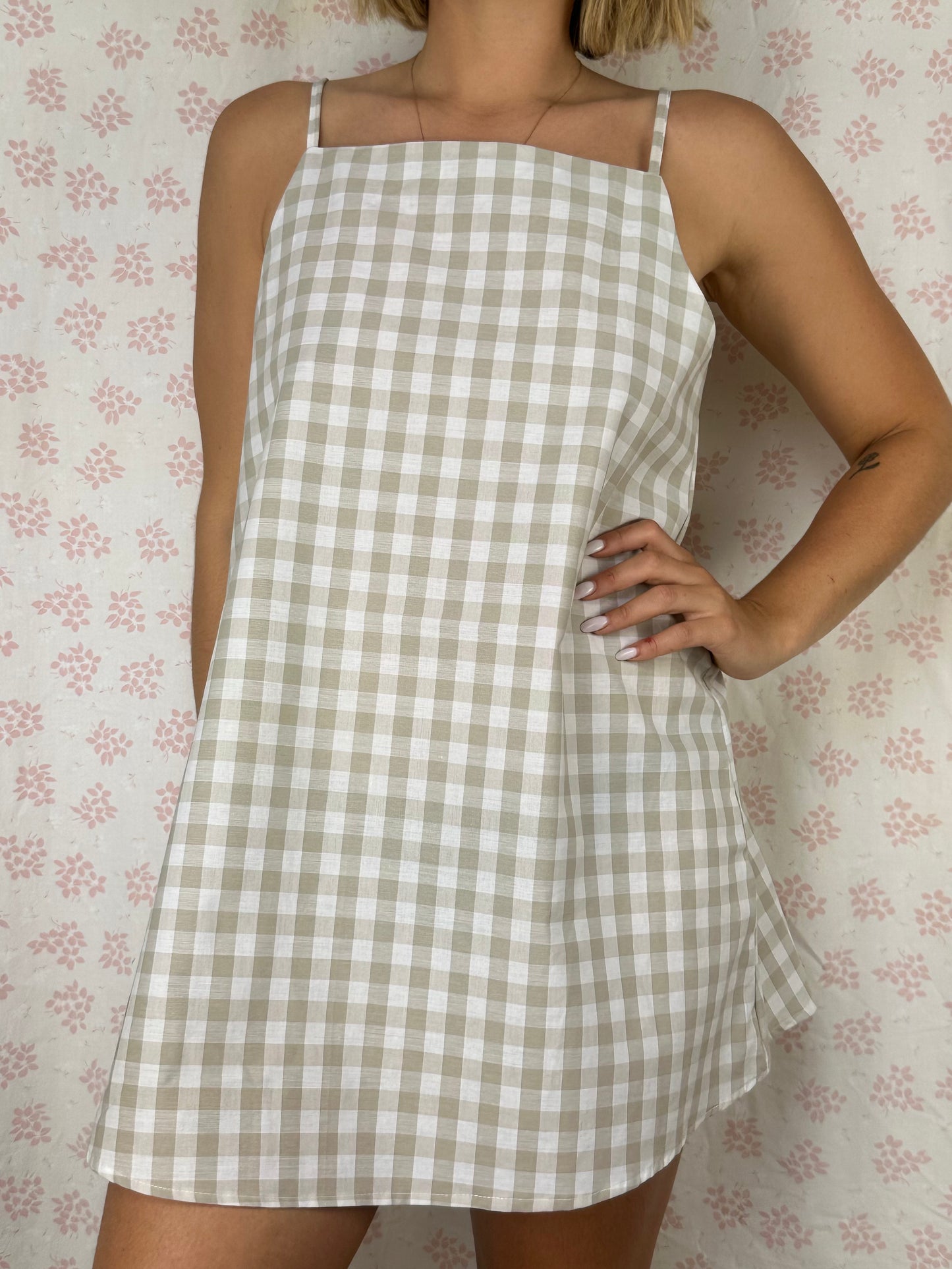 Robe Bretelle Vichy Beige