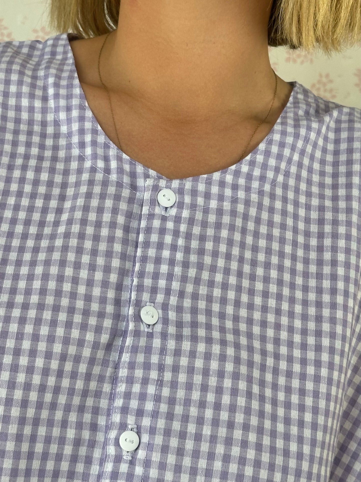 Haut Bouton Vichy Violet