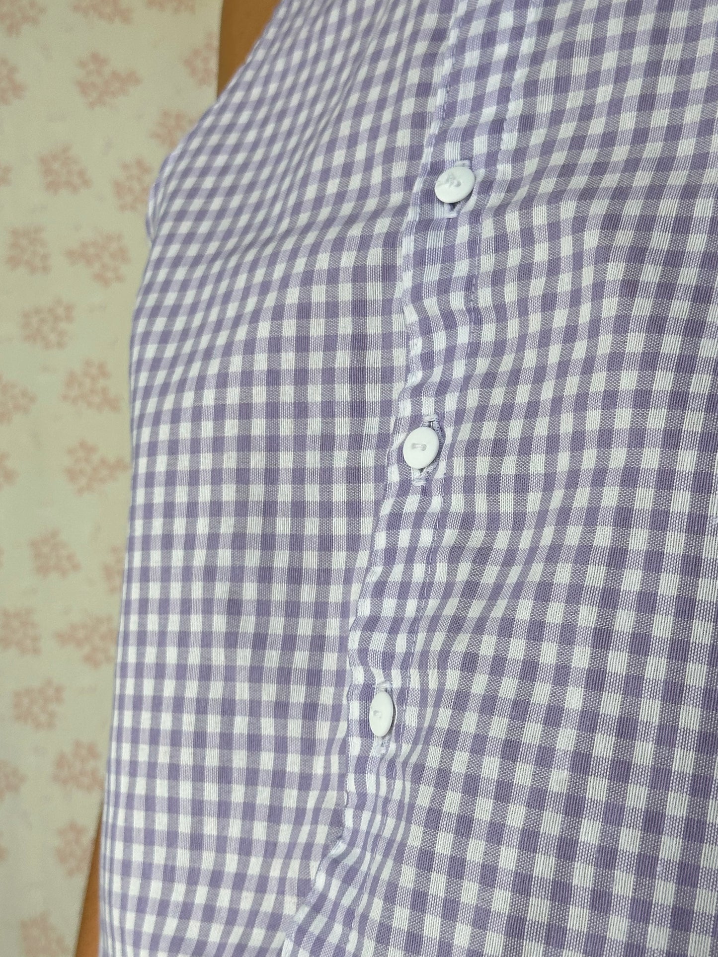 Haut Bouton Vichy Violet