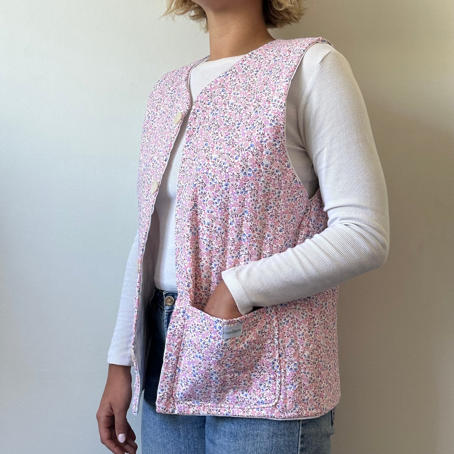 Gilet Matelassé Rose Fleurs