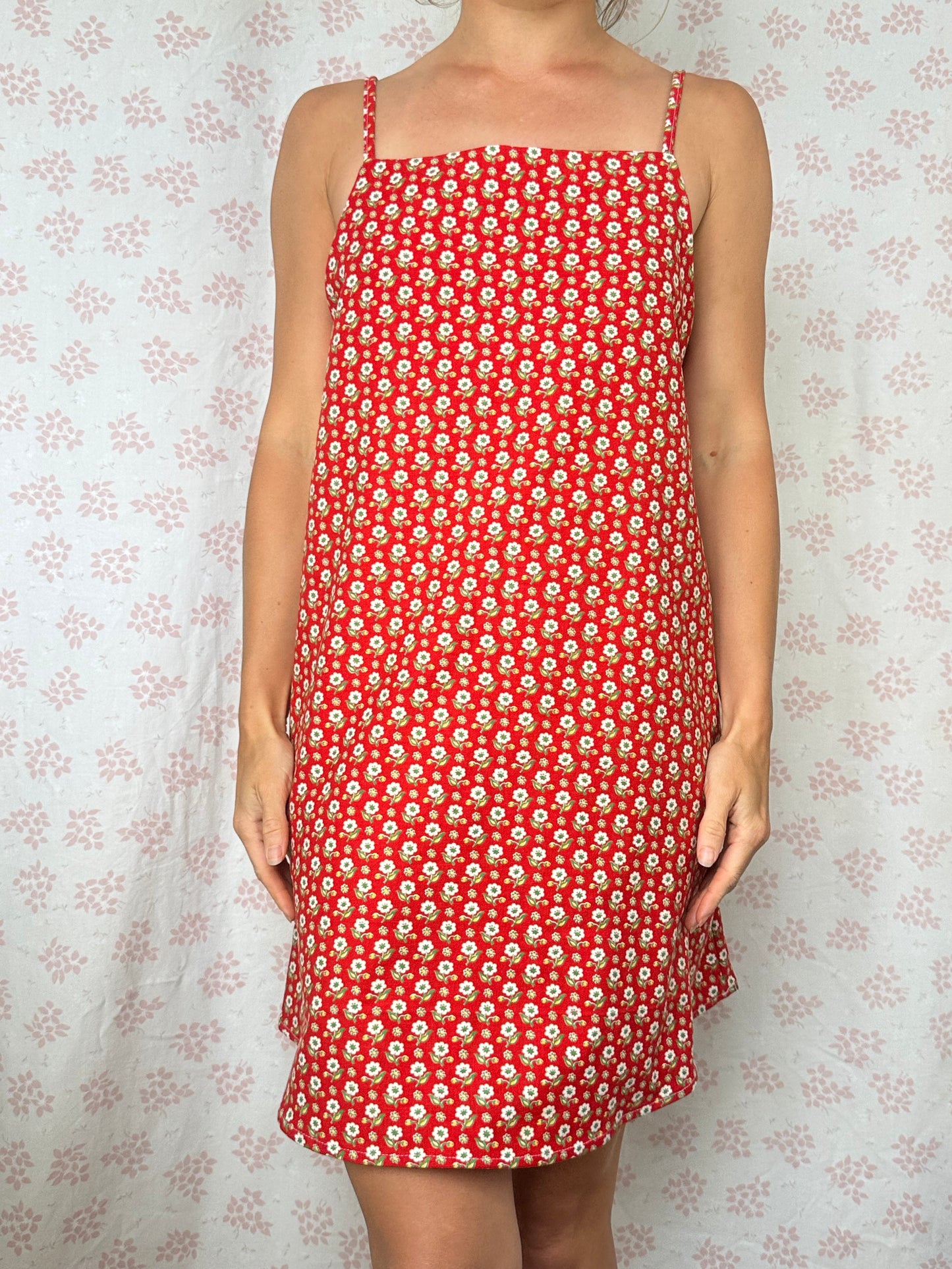 Robe Bretelle Rouge Fleurs