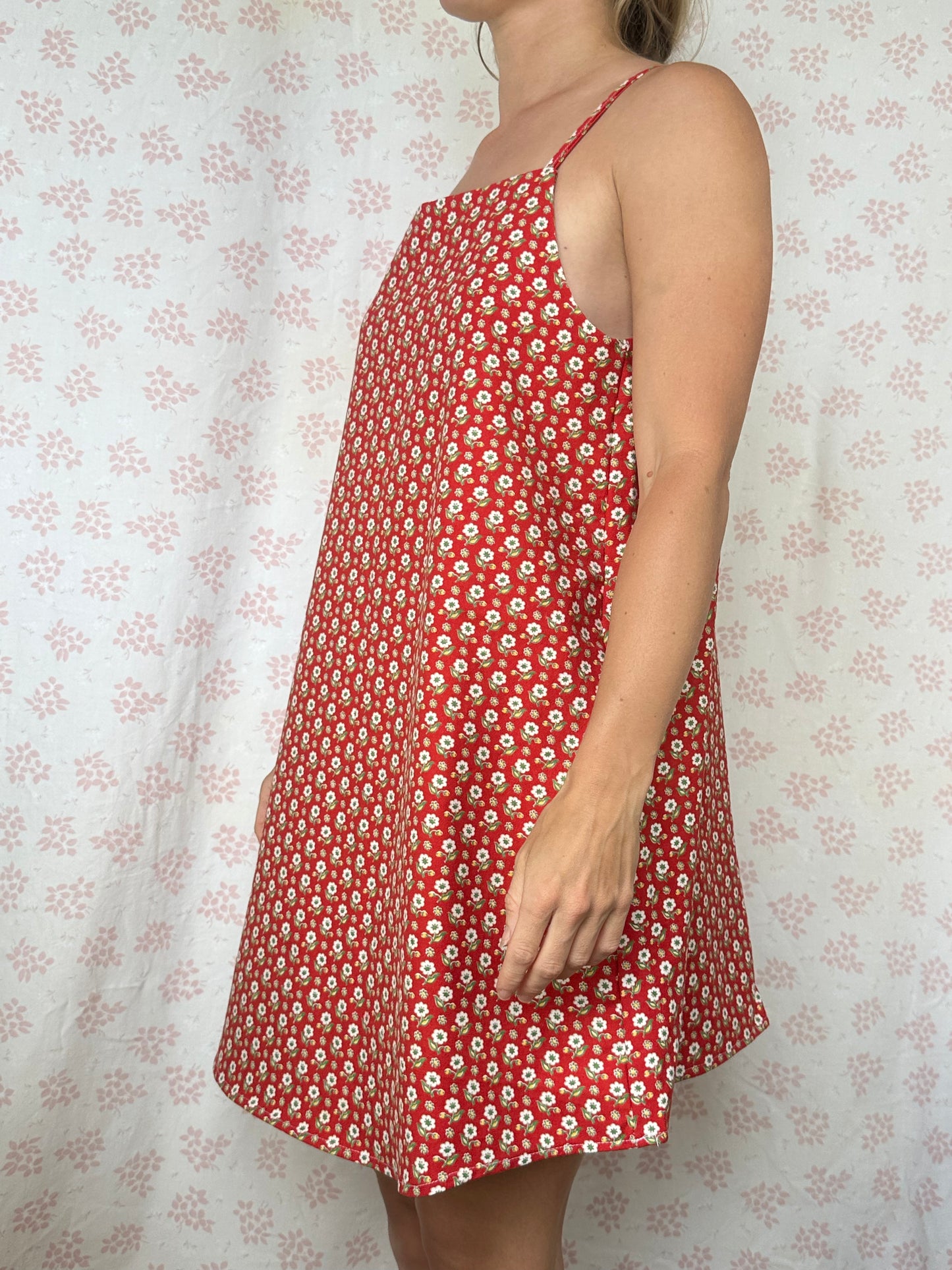 Robe Bretelle Rouge Fleurs