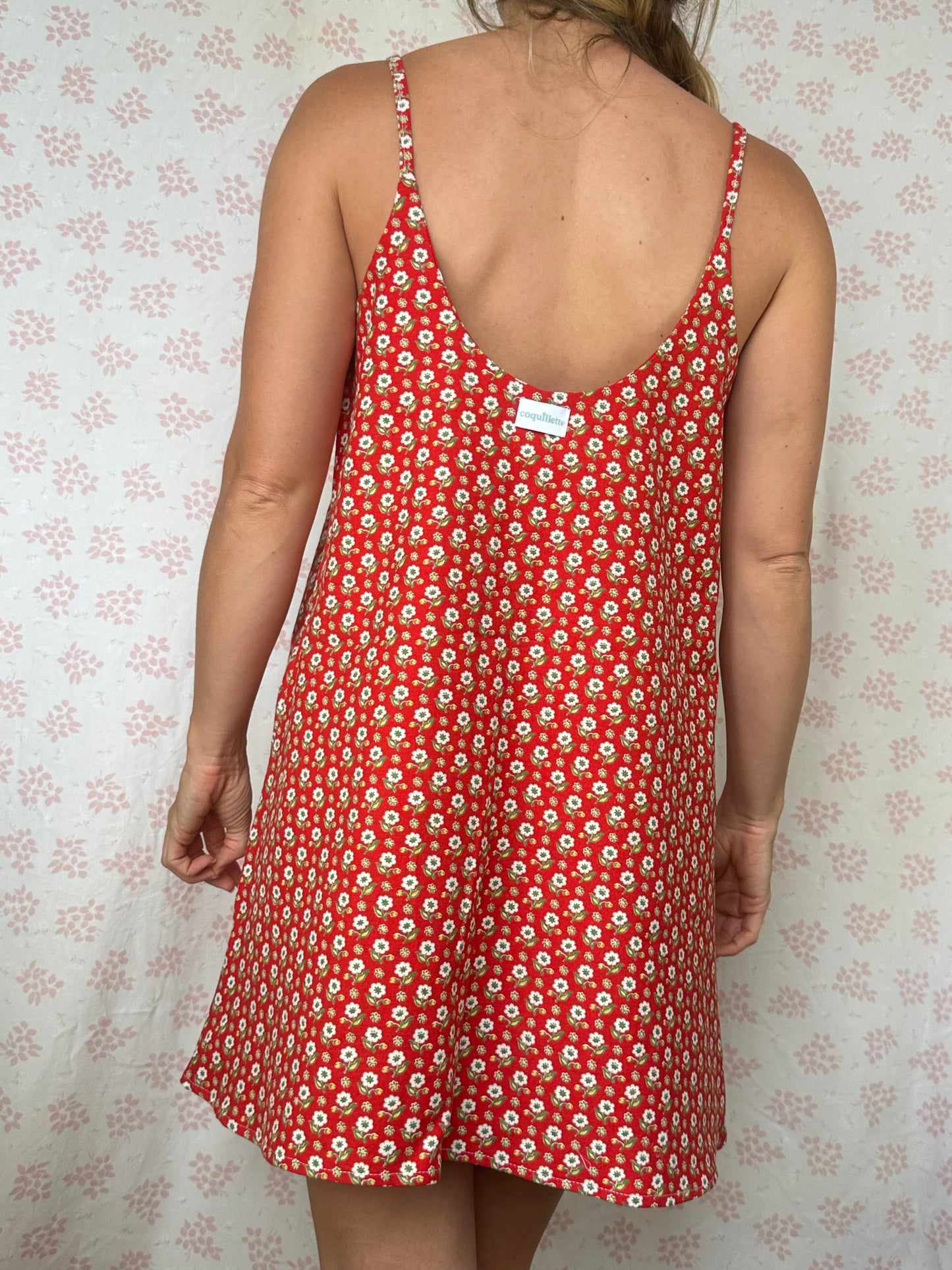 Robe Bretelle Rouge Fleurs
