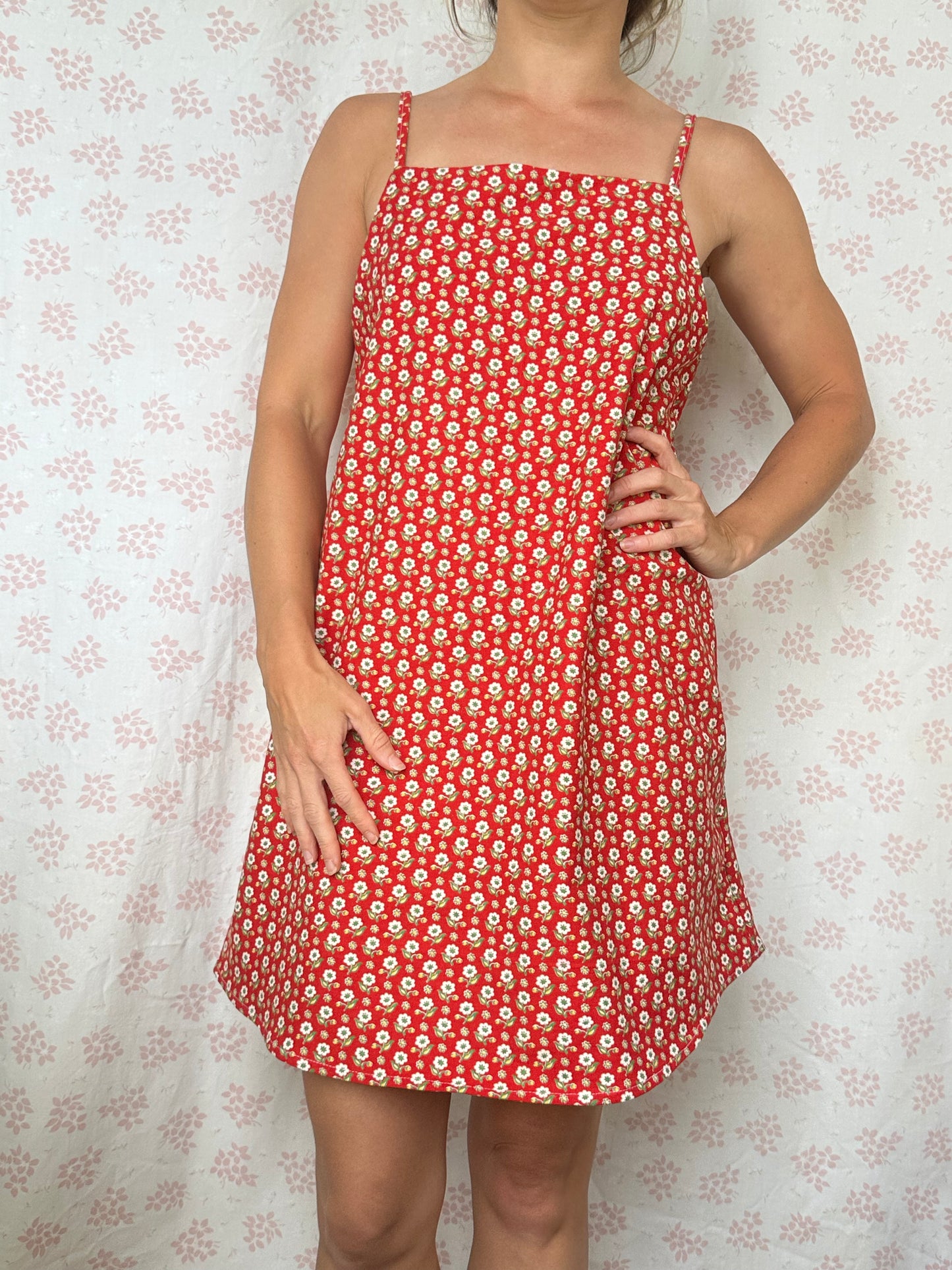 Robe Bretelle Rouge Fleurs