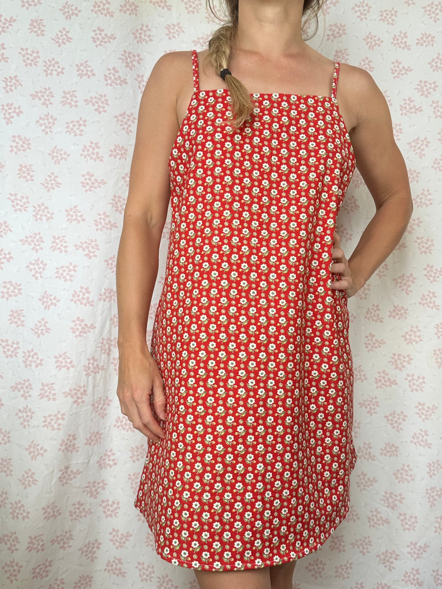 Robe Bretelle Rouge Fleurs