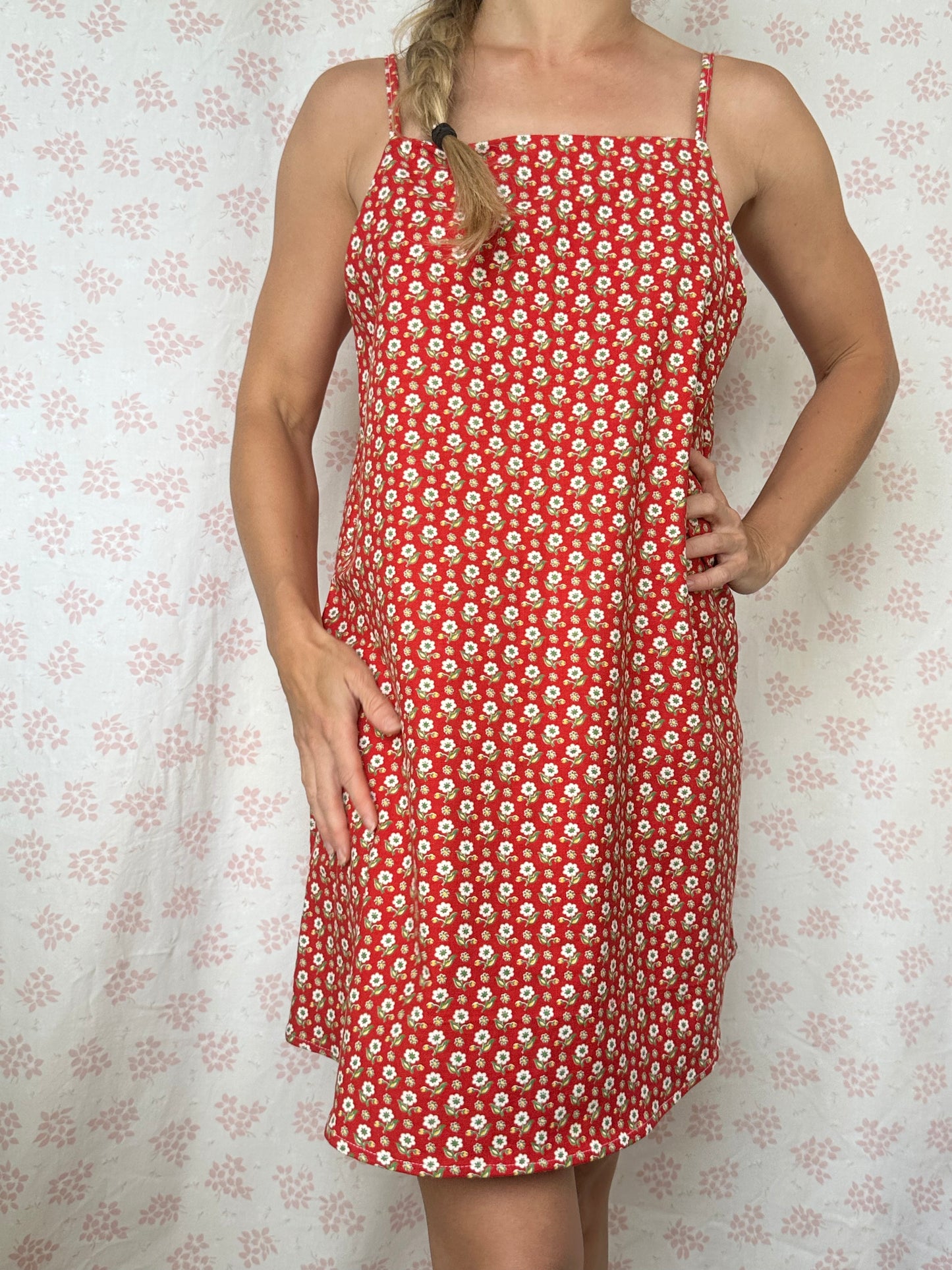 Robe Bretelle Rouge Fleurs