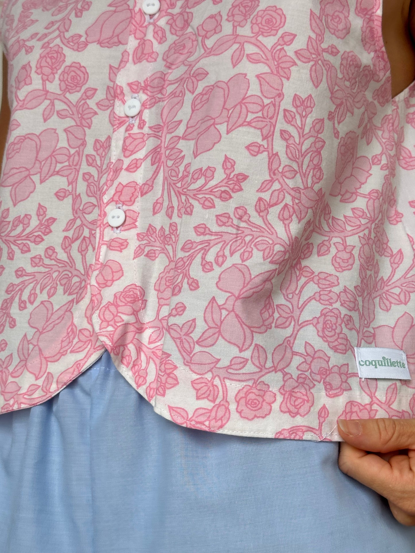 Haut Bouton Fleurs Rose