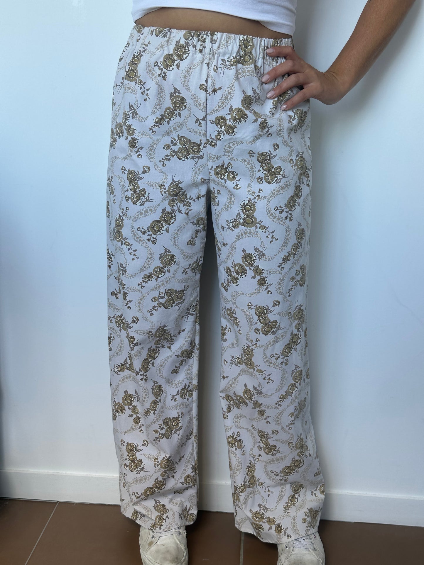 Pantalon Fleurs Beige