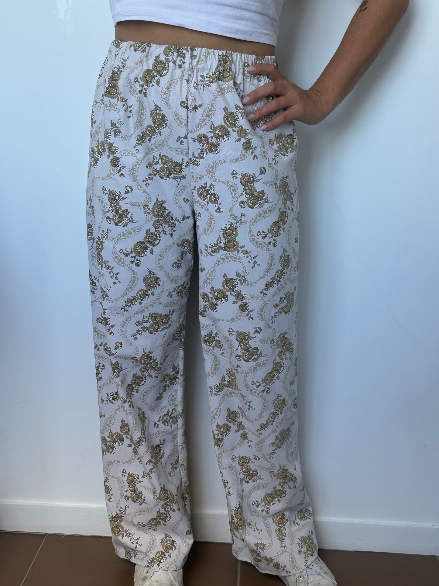 Pantalon Fleurs Beige