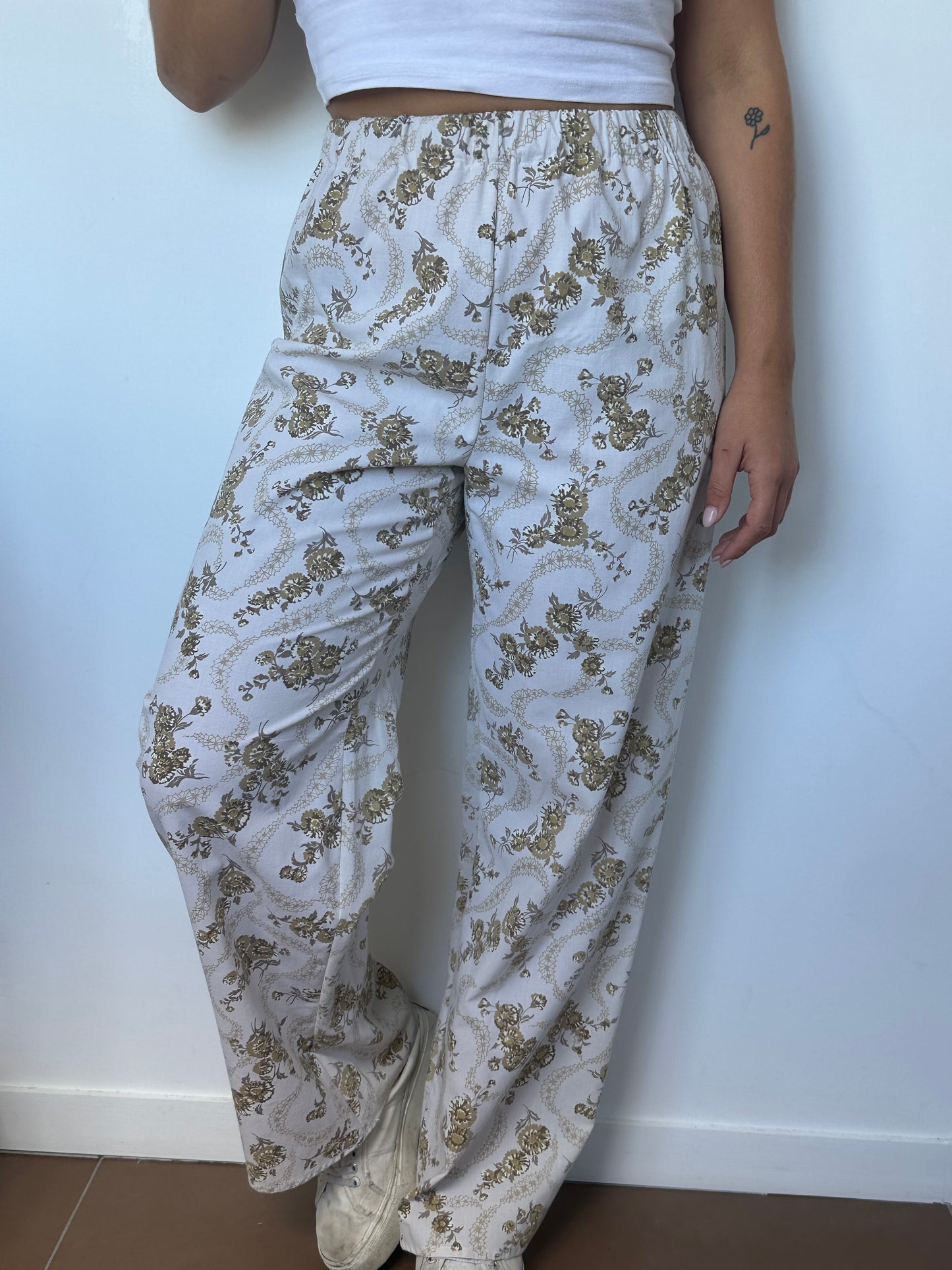 Pantalon Fleurs Beige