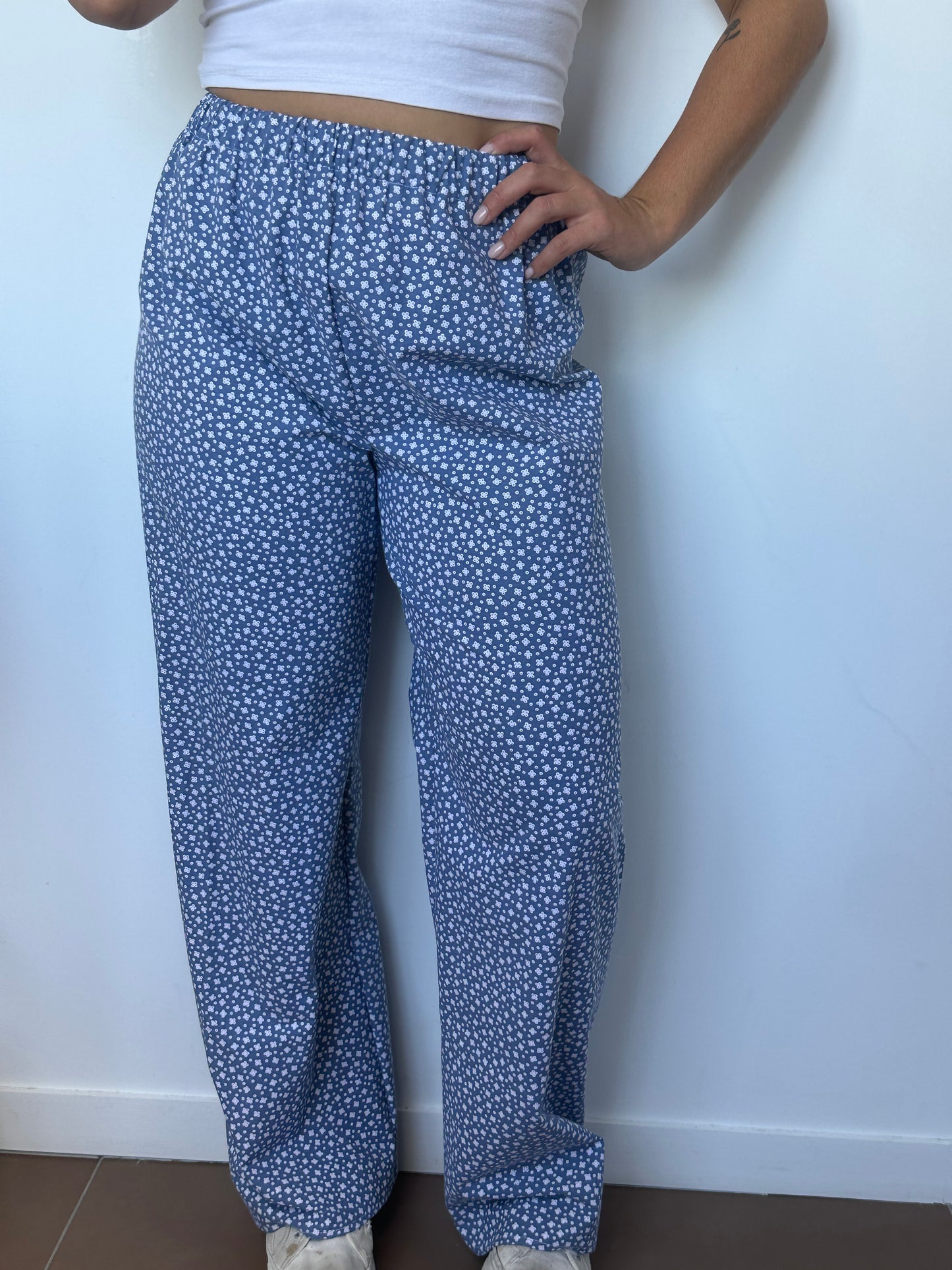 Pantalon Bleu Fleurs