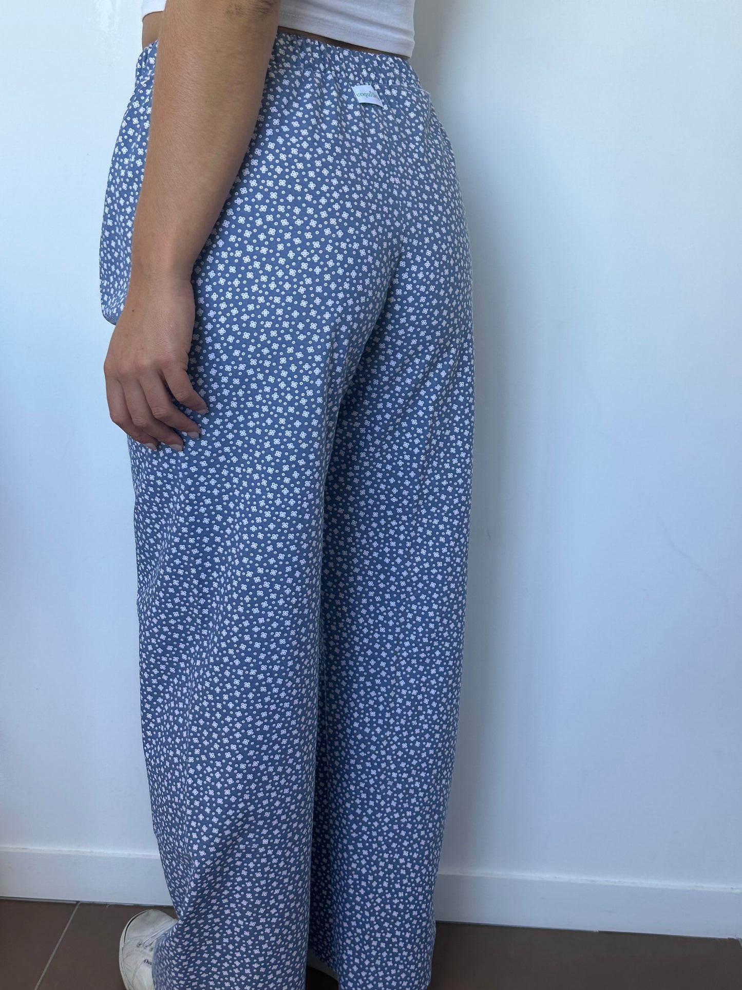 Pantalon Bleu Fleurs