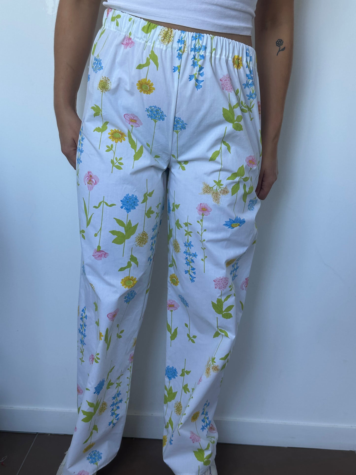 Pantalon Blanc Fleurs