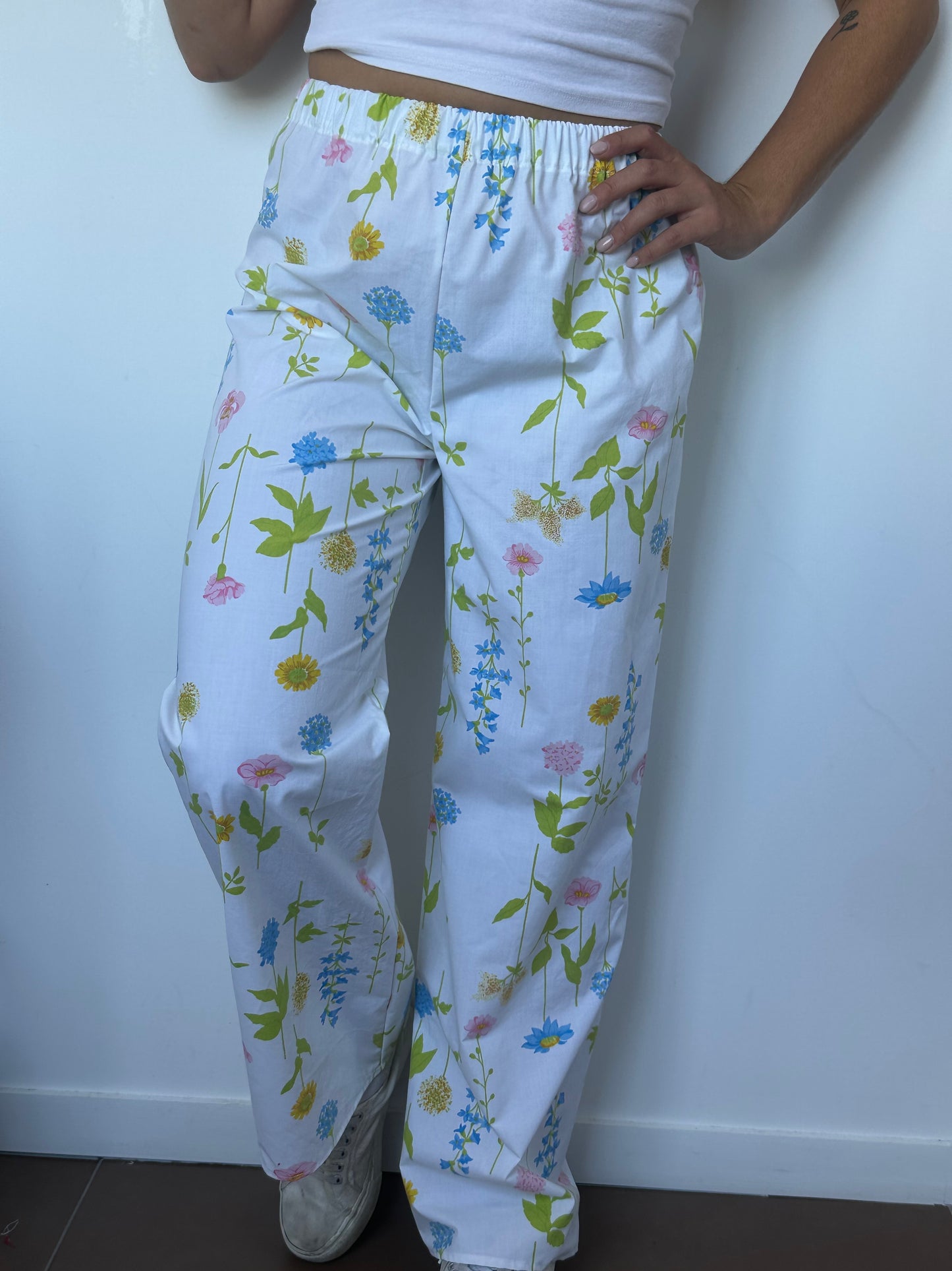 Pantalon Blanc Fleurs