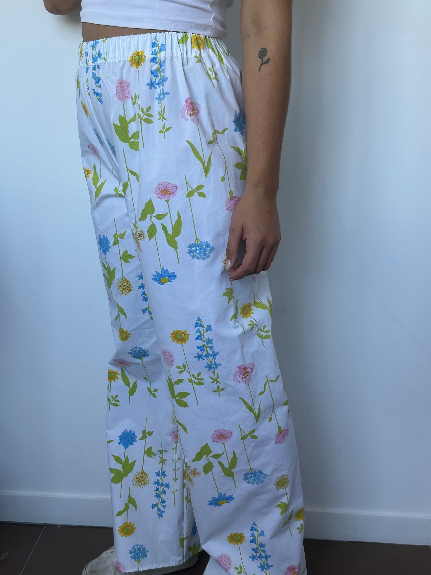 Pantalon Blanc Fleurs