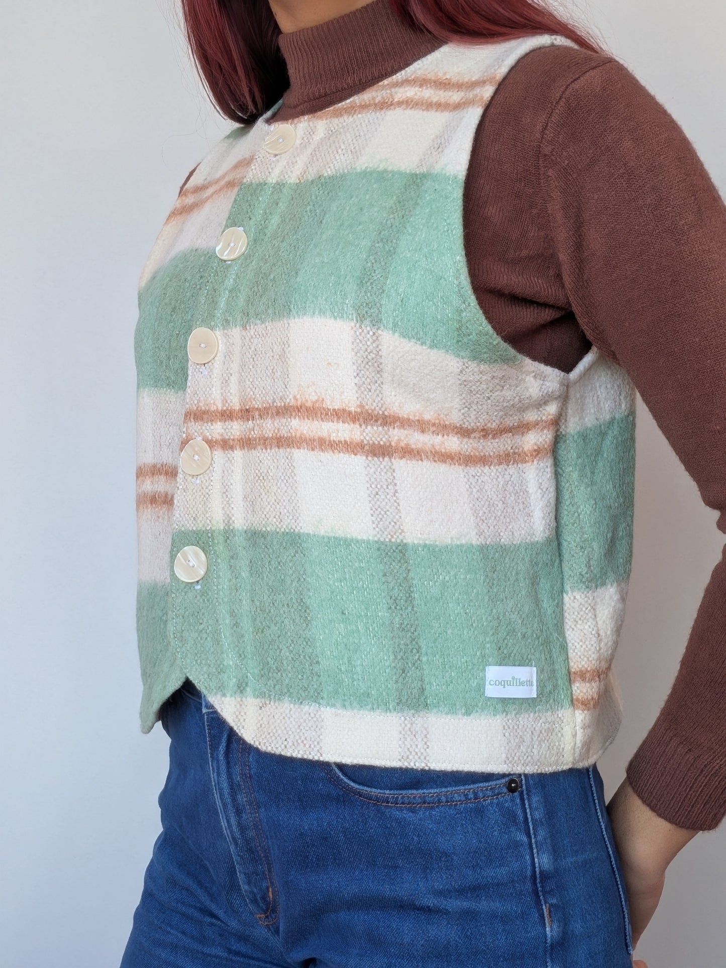 Gilet Bouton Vert Carreaux T34