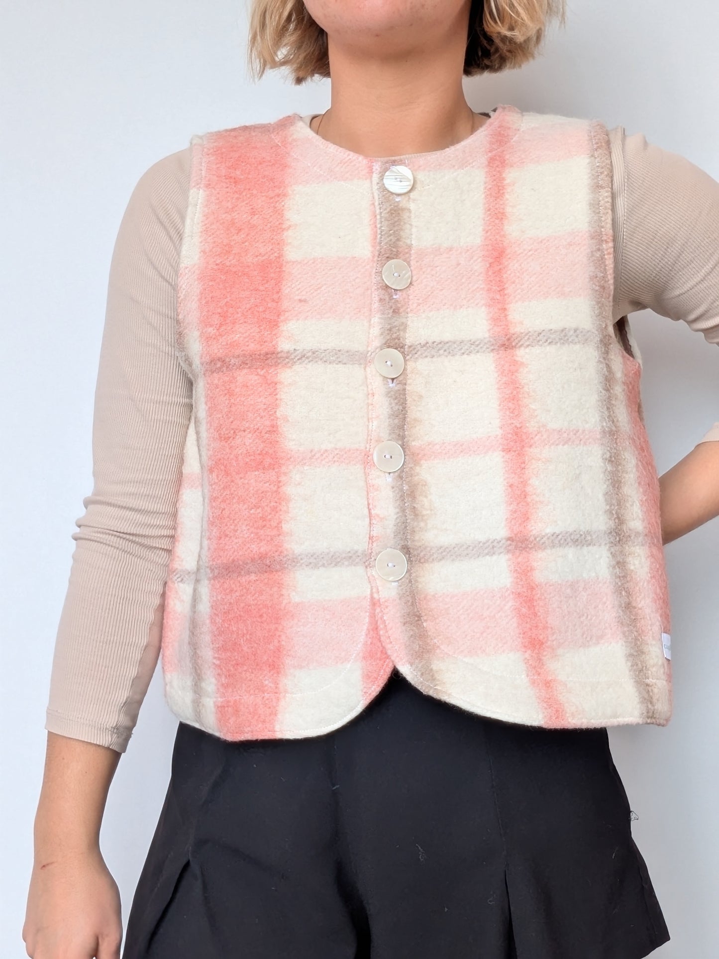Gilet Bouton Rose Carreaux T36/38
