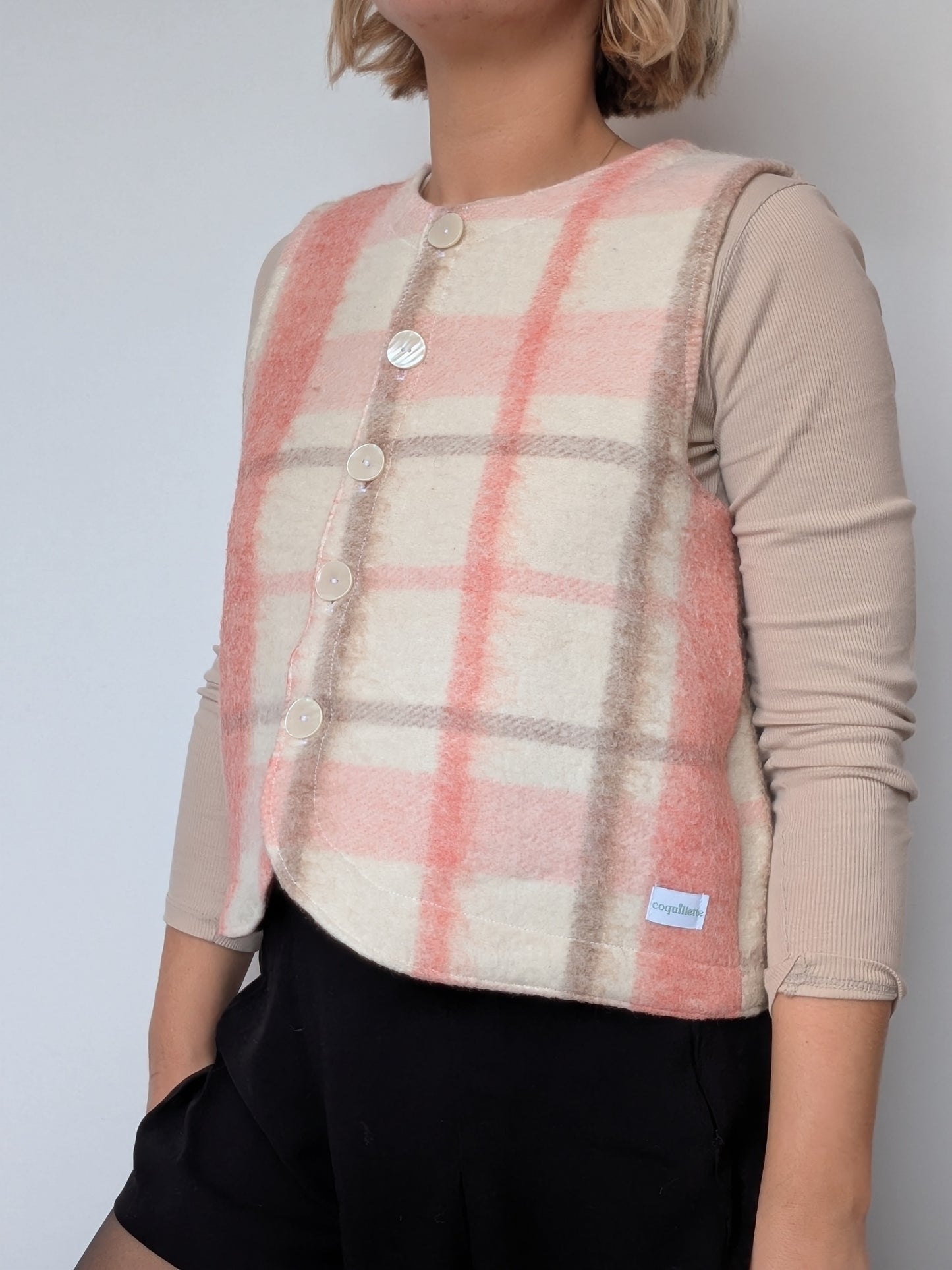 Gilet Bouton Rose Carreaux T36/38