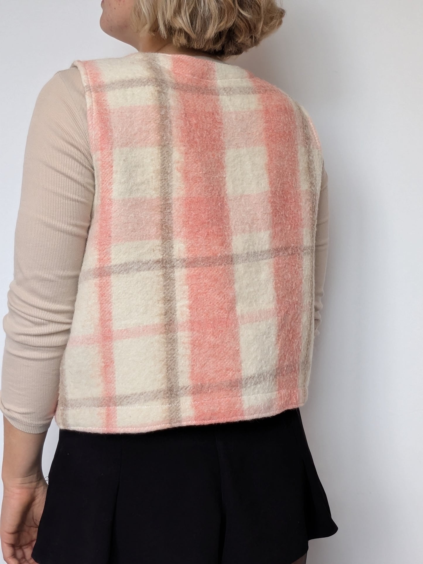 Gilet Bouton Rose Carreaux T36/38