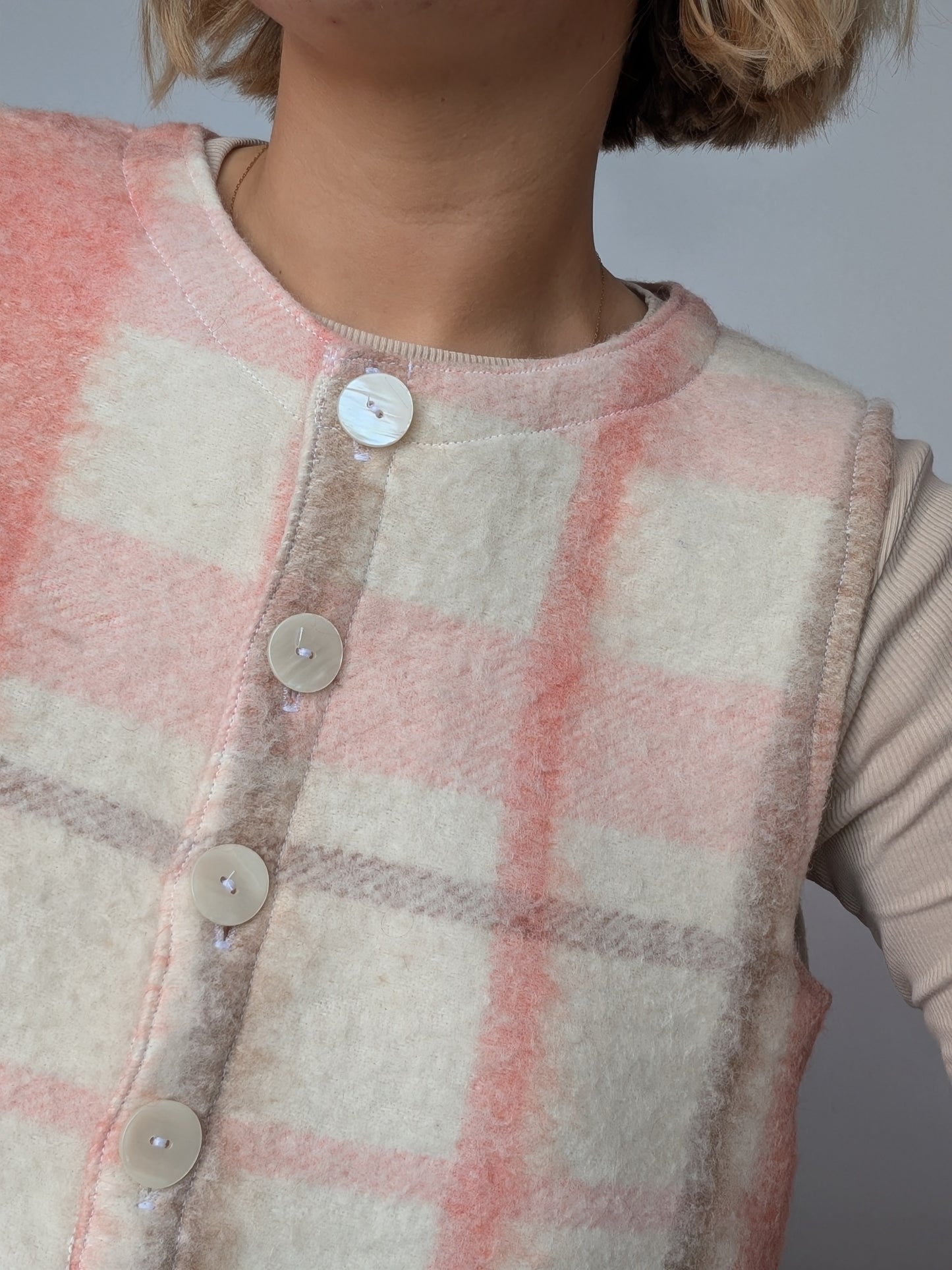 Gilet Bouton Rose Carreaux T36/38