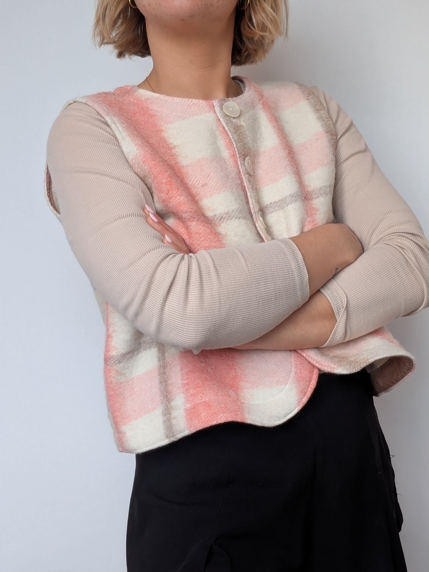 Gilet Bouton Rose Carreaux T36/38