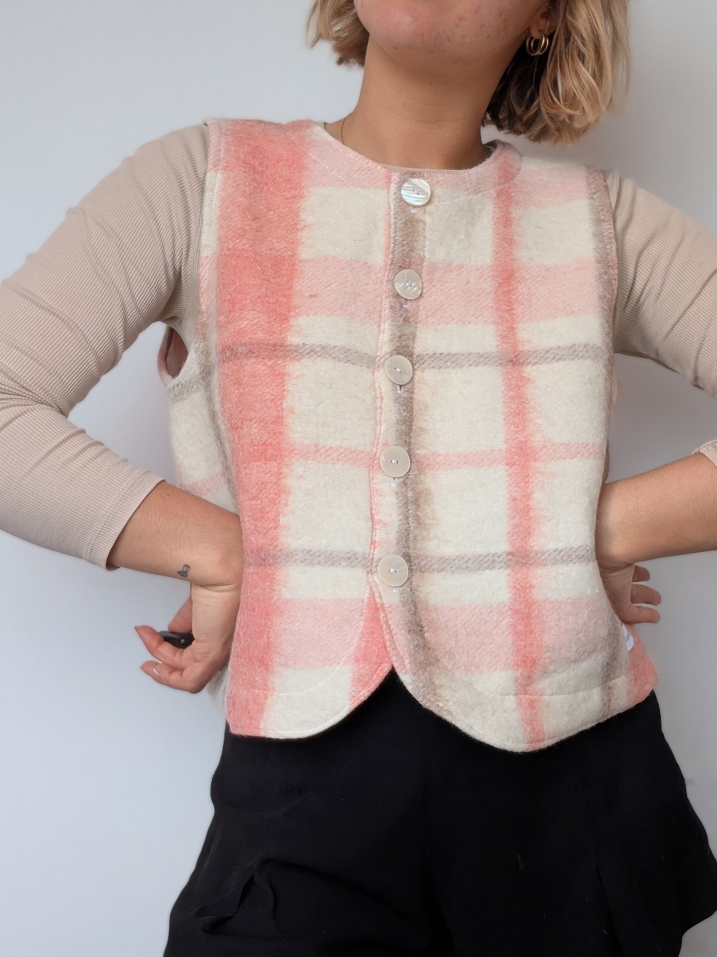 Gilet Bouton Rose Carreaux T36/38
