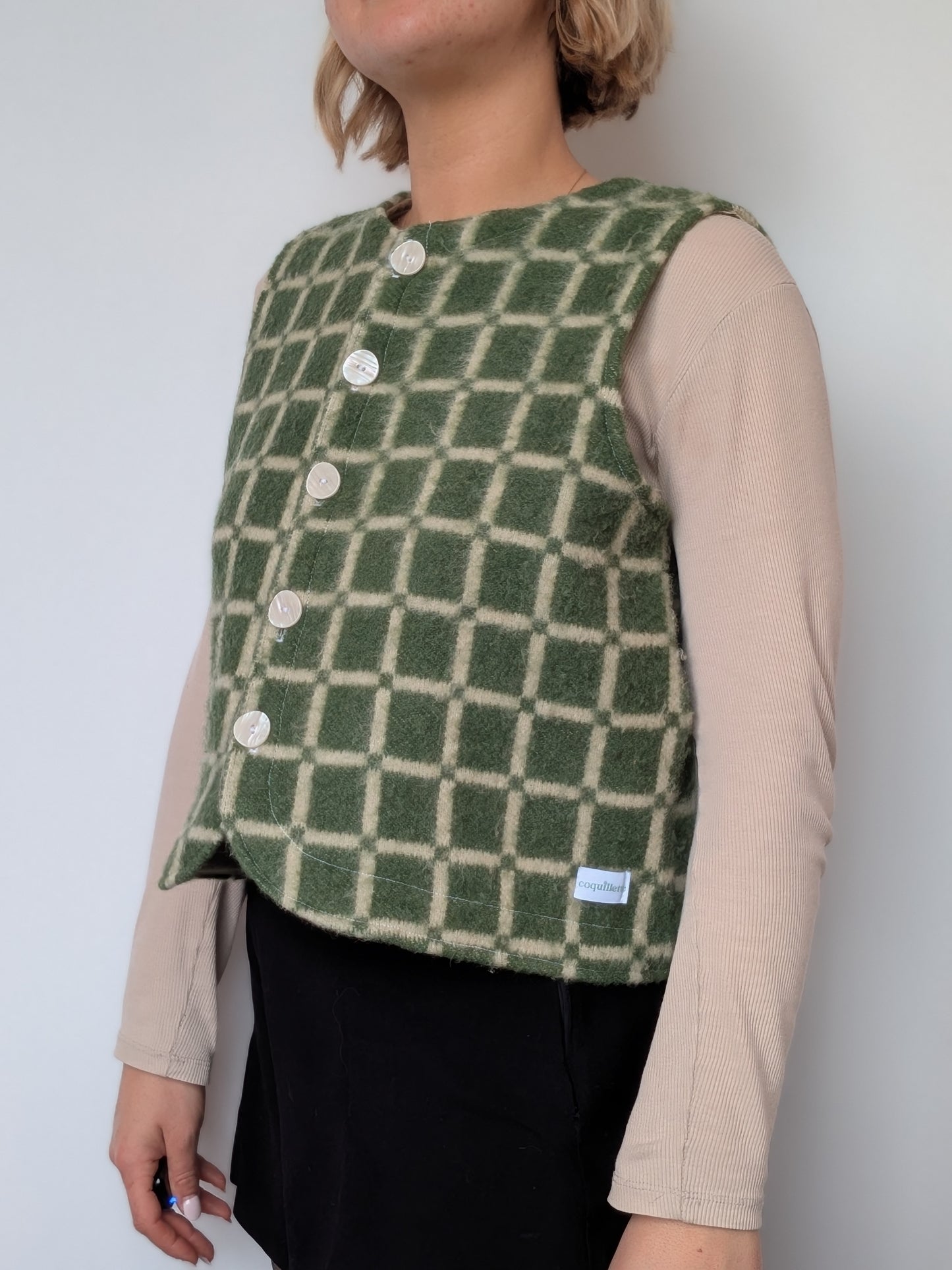 Gilet Bouton Vert Carreaux T36/38