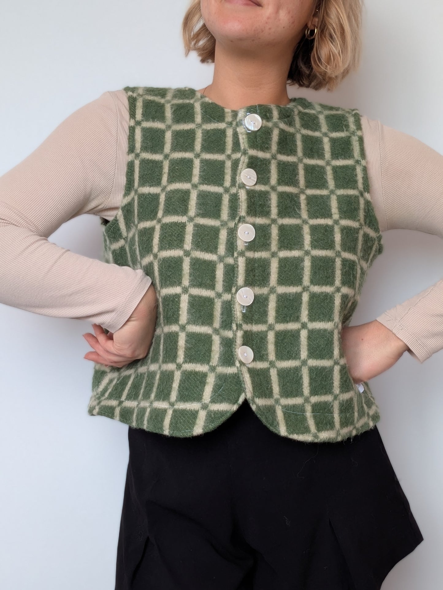 Gilet Bouton Vert Carreaux T36/38